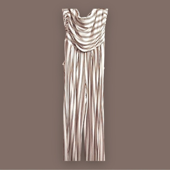 JUNIOR’S tube top jumpsuit, cream with brown stripes, size Small - Picture 3 of 4